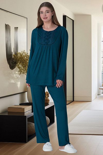 Mecit Pijama Plus Size Mecit 6020 Petrol Green Women's Pajama Set