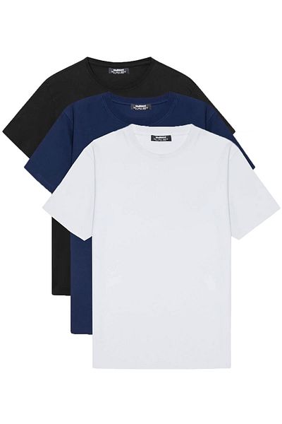 Madmext Basic ανδρικό μπλουζάκι 3 τεμαχίων Πολλαπλό Navy Blue, Μαύρο, Λευκό 7011