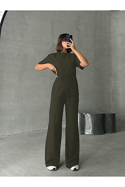 YAKAMEL طقم علوي نسائي مرن من القطن الممشط بخصر عالٍ