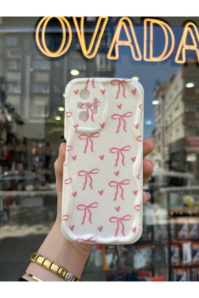 OVADA Xiaomi Redmi Note 10 Pro Uyumlu Kurdele Ve Kalp Desenli 3D Dalga Kenarlı Kamera Korumalı Kılıf