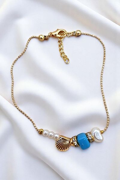 PETEK AKSESUAR Baroque Pearl Evil Eye Glass Bead Anklet