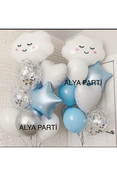 ALYA PARTY 22 Pieces Cloud Foil Balloon Heart & Star Foil Balloon Σετ γενεθλίων