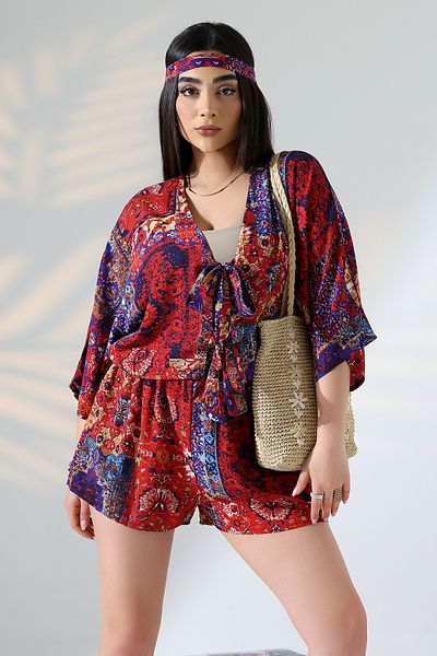 forte bella Ethnic Pattern Shorts Trend Suit