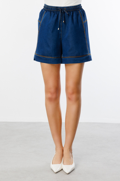 Ekol Beli Lastikli Denim Görünümlü Şort