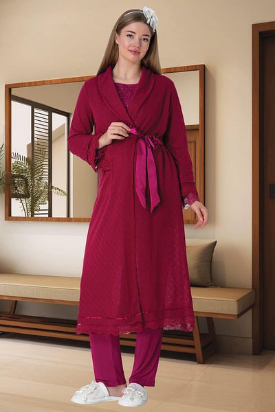 Mecit Pijama Mecit 5569 Φούξια Πλεκτά Σετ Πιτζάμες εγκυμοσύνης με Πανωφόρι