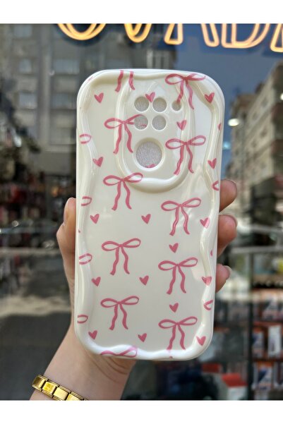 OVADA Xiaomi Redmi Note 9 Uyumlu Kurdele Ve Kalp Desenli 3D Dalga Kenarlı Kam...