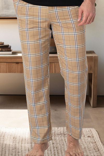 Mecit Pijama Mecit 3002 Brown Plaid Men's Single Bottom Pajamas