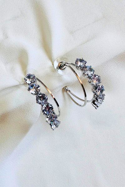 PETEK AKSESUAR DUBLE ROW Rhinestone FINE HOOP EARRING