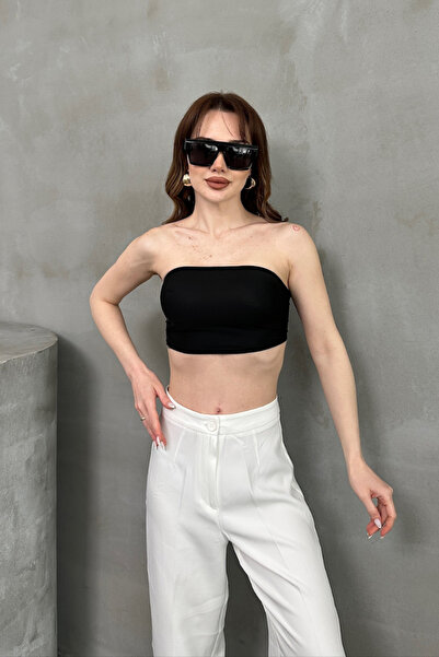 msm fashion Γυναικείο Crop Top Strapless Basic Μπουστάκι με κούμπωμα στην πλάτη