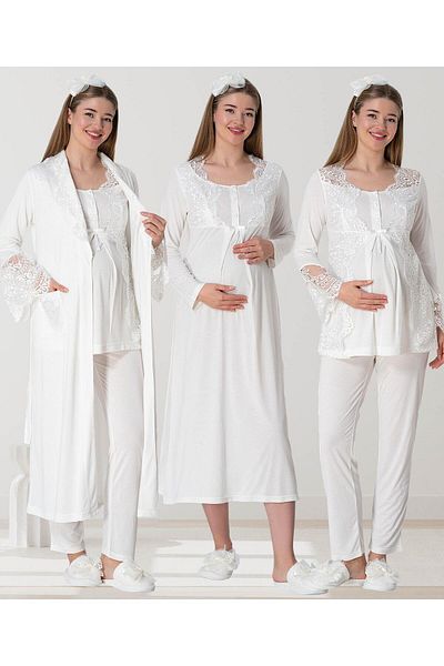 Mecit Pijama طقم ملابس نوم للحوامل من Mecit 5355 Ecru