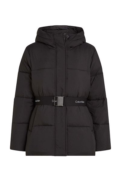 Calvin Klein Women's Black Hooded Coat - Belt Detail, Stylish Design J20