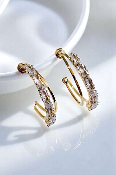 PETEK AKSESUAR DUBLE ROW Rhinestone FINE HOOP EARRING
