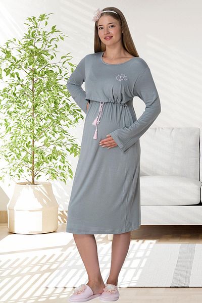 Mecit Pijama Mecit 5539 Gray Maternity Nightgown with Nursing Compartment