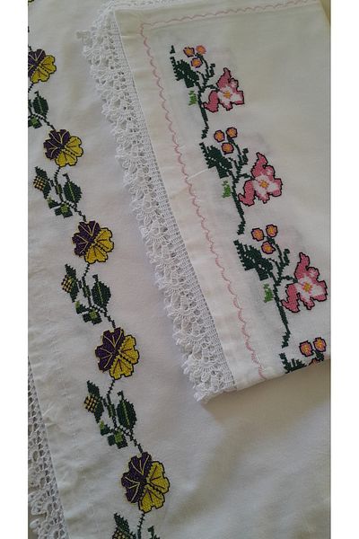 Papatyam 2 Pieces Hand Knitted (150cm) Lace/Dowry Vintage/Techique