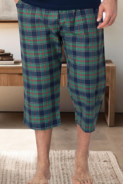 Mecit Pijama Mecit 3004 Lacivert Ekoseli Erkek Tek Alt Pijama