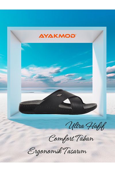 AYAKMOD 80-959 Μαύρες ανδρικές άνετες ελαφριές καλοκαιρινές παντόφλες Παντόφλες σπιτιού