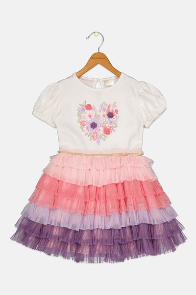 Miss Kids Girl Embroidered Dress, Multicolor