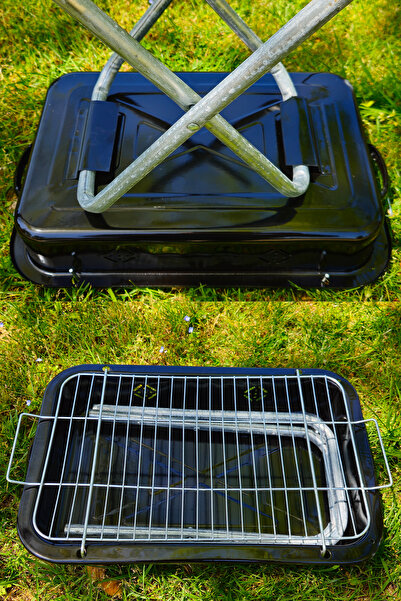 KUSTAR Taşınabilir Ayaklı Katlanır Izgaralı Mangal 40*25*7 Hazneli Piknik & Kamp Mangal Seti