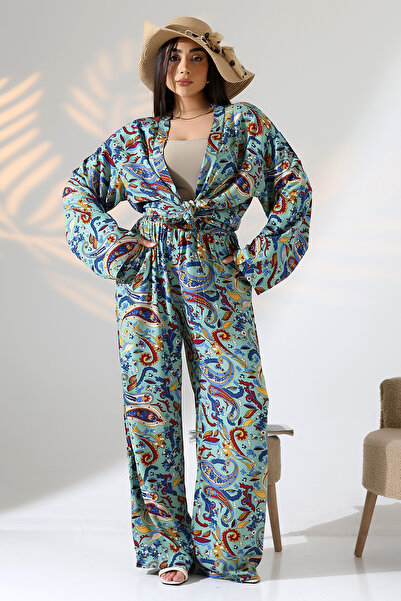 forte bella Ethnic Pattern Kimono Pants Set