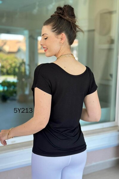 İnce Topuk Bamboo Tshirt That Can Be Worn with Front and Back 5Y213