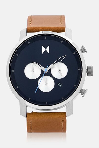 MVMT Men 28000288-D Round Leather Watch 45 mm, Brown
