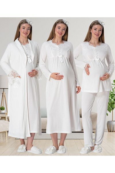 Mecit Pijama مجموعة الأمومة للحوامل مكونة من أربع قطع من Mecit 1924 Ecru