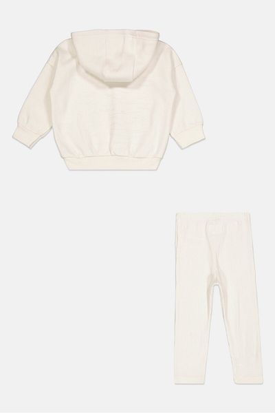 Fudo Toddlers Girl 2 Pcs Brand Logo Sweatshirt And Sweatpants Set, Cream