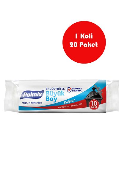 Polmix 20 Pieces Industrial Large Size Garbage Bags 65X80 cm - P402