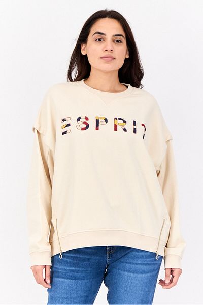 Esprit Women Crew Neck Embroidered Logo Sweatshirt, Beige