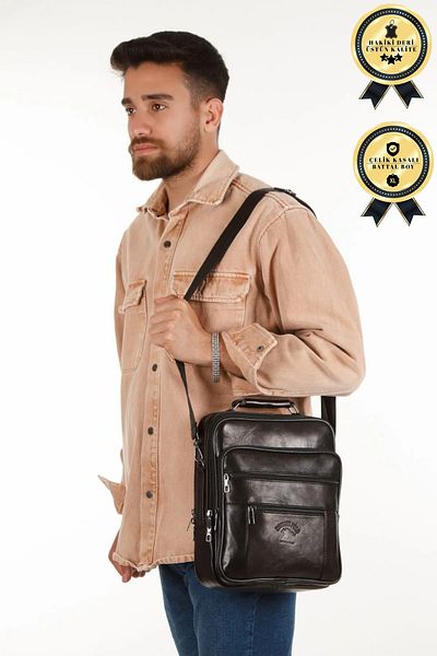 Newish Polo Large Size Men's Genuine Leather Hand and Shoulder Strap Bag with Case Black