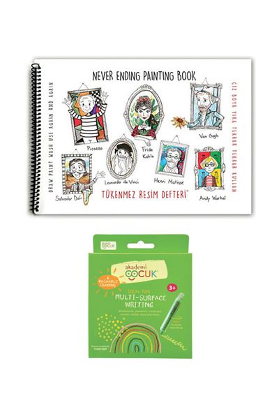 Akademi Çocuk Ballpoint Artbook - 4 25X35 cm & Washable Crayons 6'Lı Chalk