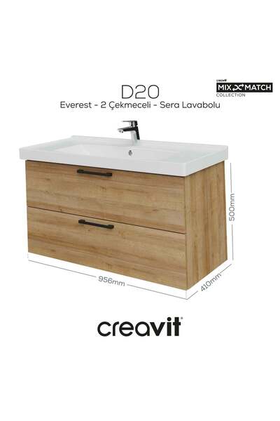 Creavit D20 100 Cm İki Çekmeceli Lavabo Dolabı Everest Melamin Kapak