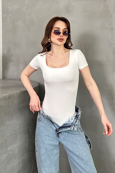 msm fashion Γυναικεία κοντομάνικη μπλούζα με τετράγωνο γιακά με κουμπωτά στο κάτω μέρος