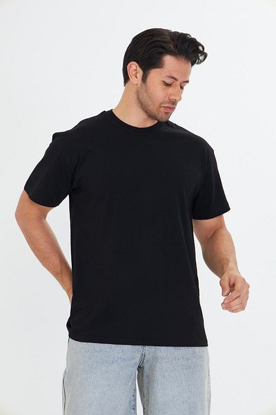 TRENDHİLL Ανδρικό μπλουζάκι από βαμβακερό λαιμόκοψη μαύρο 5015-S