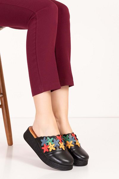 Gondol Γνήσιο δέρμα Flower Detailed Sabo Slippers mlk.3232