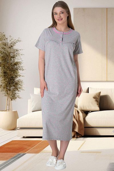 Mecit Pijama Mecit 6042 - فستان نوم نسائي منقوش بالزهور الوردية، رمادي، مقاس كبير