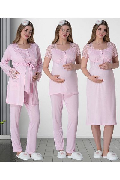 Mecit Pijama Mecit 6062 - Σετ ροζ πιτζάμες εγκυμοσύνης και ρόμπα