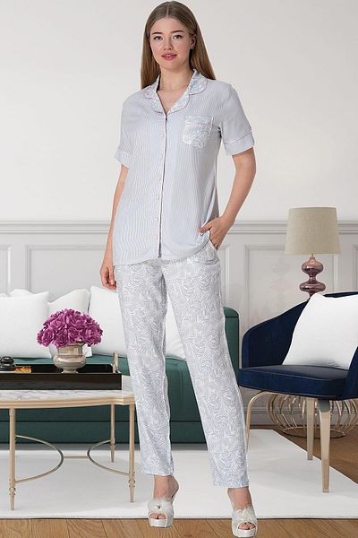 Mecit Pijama Mecit 5144 Ροζ Ολόσωμο Γυναικείο Σετ Πιτζάμες με Κουμπιά