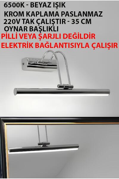 SARA 35cm Krom Kaplama Beyaz Işık Kuğu Ayna Banyo Tablo Duvar Apliği (ELEKTRİKLE ÇALIŞIR)
