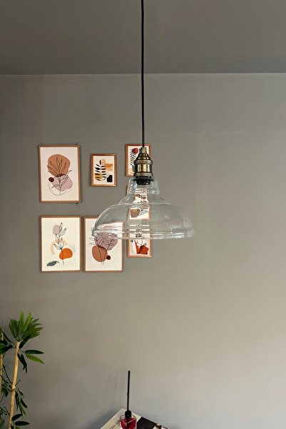 Bamyum Vishi Cam Şeffaf Tekli Avize Lale Başlık Retro Sarkıt Lamba Restoran Salon Aydınlatma