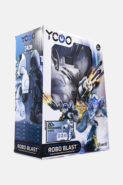 Silverlit روبوت Ycoo Robo Blast القابل للبرمجة والتحكم عن بعد مع قبضة تفجير، أبيض