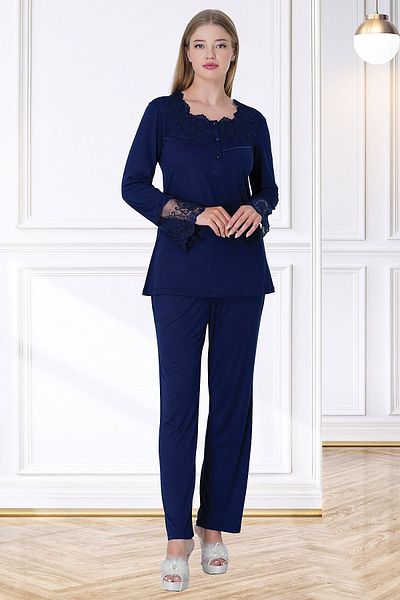 Mecit Pijama طقم بيجامة نسائي باللون الأزرق الداكن من Mecit 5720