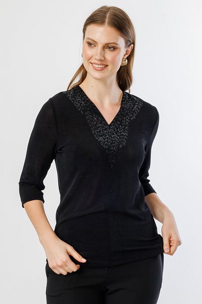 Ekol Half Sleeve Blouse with Stone Collar