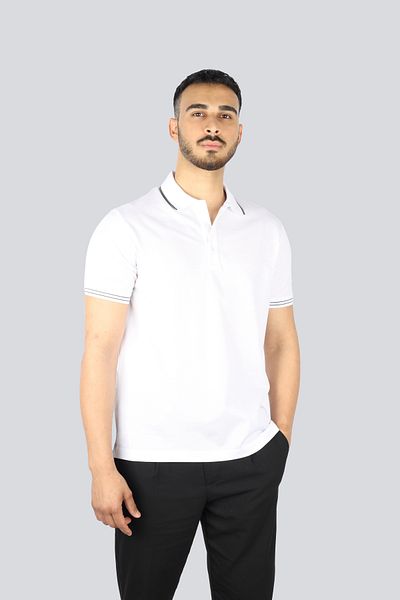 PAUL&SHARK Men's Regular Fit Slim Pique Cotton Short Sleeve White-Silver Polo Neck T-Shirt 25411236 -10A