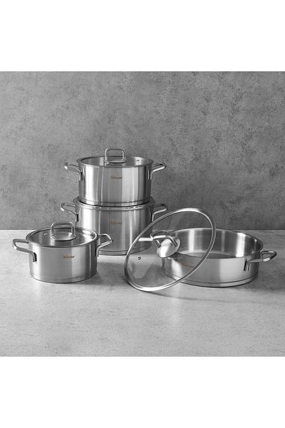 Hisar Buy Lusso 8 Piece Steel Cookware Set.