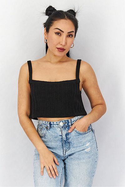 4th & Reckless Women Square Neck Sleeveless Textured Tank Top, Black
