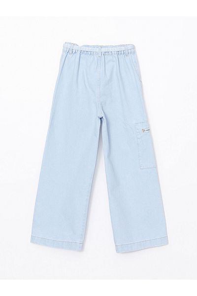 LC Waikiki Blugi cargo pentru fete, 100% bumbac, cu picioare largi, cu talie elastică și accesorii pentru curea