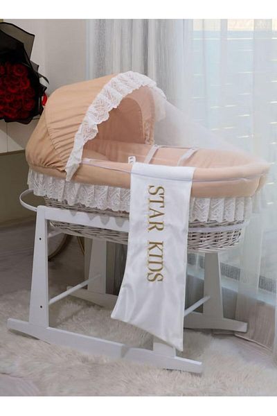 Generic Newborn Moses Basket with Rocking Stand - Wooden Color with Wheels