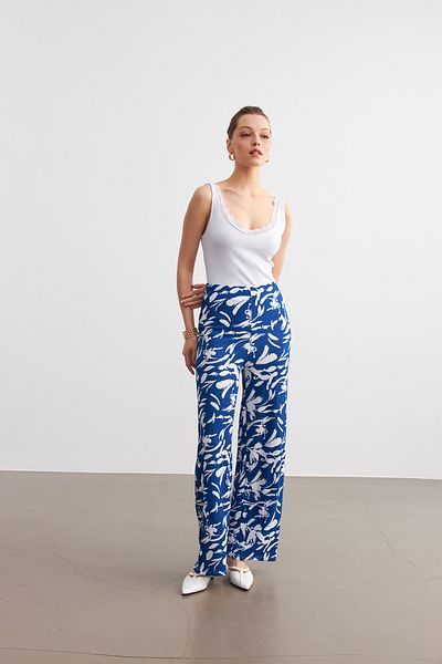 MODAGEN Pantaloni de damă cu picior tubular cu model albastru-alb