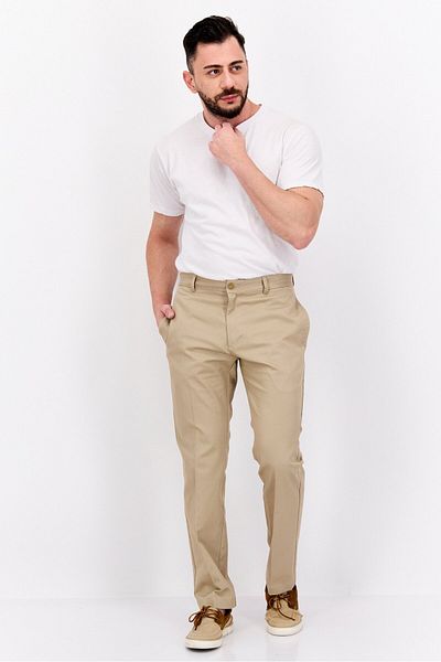 VAN HEUSEN Men Straight Fit Solid Pant, Khaki